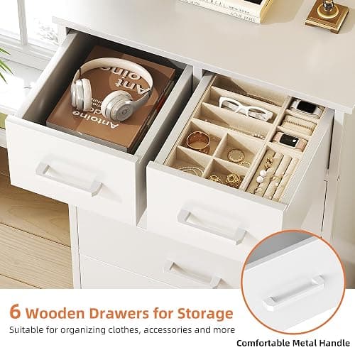 Flrrtenv Wooden Dresser for Bedroom, Chest of Drawers, Storage Cabinet, 6 Drawer Organizer for Office, Living Room, Hallway - White Wood thumbnail 6