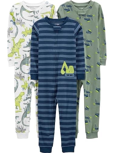 Simple Joys by Carter's baby-boys 3-pack Snug Fit Footless Cotton Pajamas - Image 1