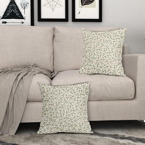 Kawani Spring Daisy Floral Pillow Covers 18X18 Inch Sage Green Brown Beige Vintage Flowers Decorative Pillow Cases Set of 2 Block Print Throw Pillows Farmhouse Decor for Sofa Couch Cushion Outdoor thumbnail 7