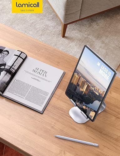 Lamicall Tablet Stand, Adjustable Tablet Holder - Desktop Stand Dock Holder Compatible with 4-13" Tablets Such as iPad Pro 11, 9.7, 10.5, 12.9 Air Mini, Kindle, Tab, iPhone Air 17 Pro Max, Silver thumbnail 7