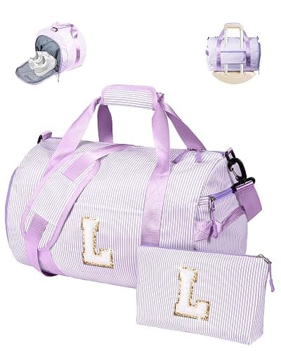 Vogewood Birthday Gifts for Tween, Girls Travel Duffle Bag, Kids Initial Overnight Duffel Bags with Shoe Compartment, Personalized Dance Bag with Cosmetic Pouch, Preppy Stuff (Letter L) - Image 1