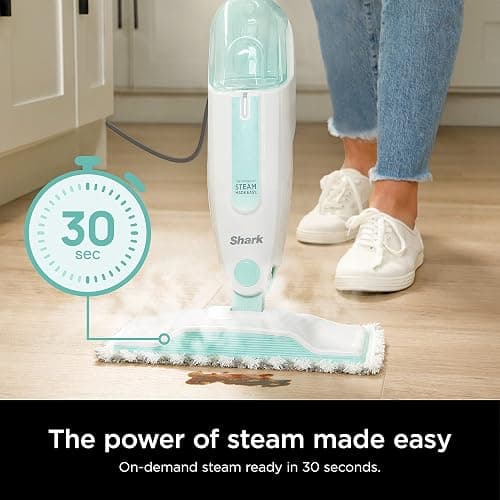 Shark Steam Mop with 2 Machine Washable Dirt Grip Pads, Removable Water Tank, Lightweight, Steam Cleaner for sealed Hard Floors, Marble, Stone, Hardwood, Tile, Laminate, White/Seafoam, S1000 thumbnail 3