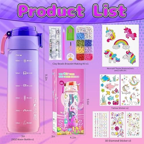 Decorate Your Own Water Bottle Kits for Girls Age 4-12, Unicorn Toys for Girls Age 4-6 Painting Crafts Kit, Clay Beads Bracelet Making Kit, Birthday Gifts Toys for Ages 6-12 (Unicorn) thumbnail 5