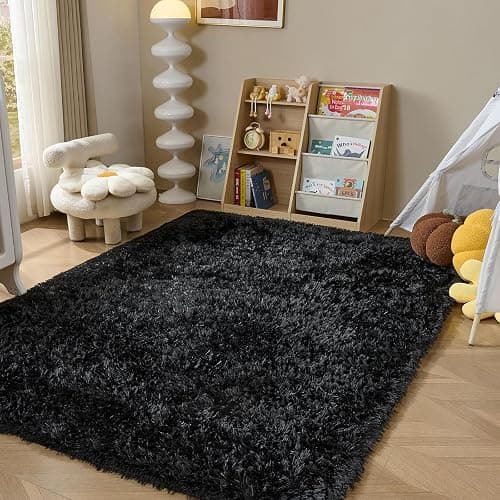 LEDODO Fluffy Area Rugs for Bedroom - Soft Plush Shag Rug for Living Room Nursery Kids Room - Non Slip Fuzzy Shaggy Floor Carpets for Girls Boys Play Room Dorm Decor (Black, 5' x 7') thumbnail 5