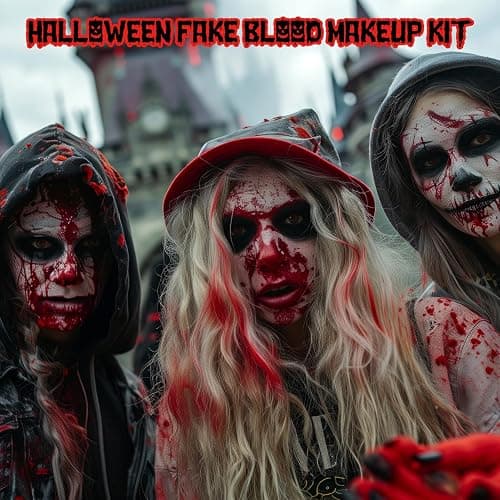 3PCS Halloween Fake Blood Kit Cosplay Makeup & Dress Up Accessories | 2.03oz Fake Blood Spray+2.03oz Dripping Blood+1.06oz Coagulated Gel Blood, Realistic Washable Fake Blood for Zombie Vampire thumbnail 7