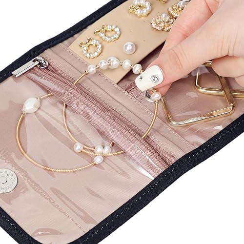 BELALIFE Travel Jewelry Case Organizer, Small Foldable Storage Roll for Earrings, Necklaces, Rings, Bracelets, Brooches, Black thumbnail 7