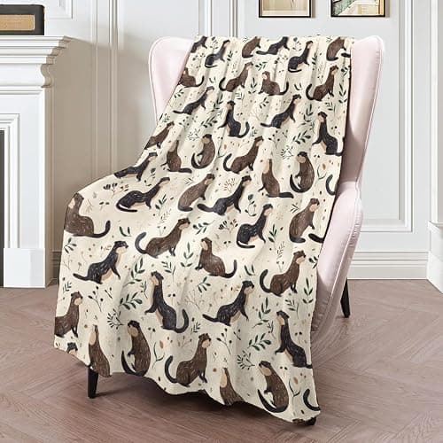 ICAAV Cute Otter Blanket 50×60 Inch,Minimalist Hand-Drawn Style Lightweight Flannel Throw with Brown and Black Otters Among Leaves, Nature Animal Decor,Gifts for Adults, Teens thumbnail 2