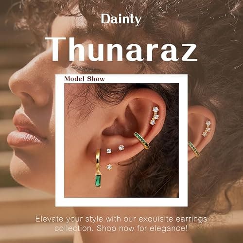 Thunaraz Small Gold Hoop Earrings Set for Women - 14K Gold Plated Hypoallergenic Huggie Hoop Studs Earring Stacks for Sensitive Ears - Cartilage Earring Sets for Multiple Piercing 8 Pairs thumbnail 5
