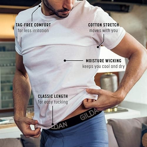 Gildan Mens Cotton Stretch T-Shirts, Multipack thumbnail 3