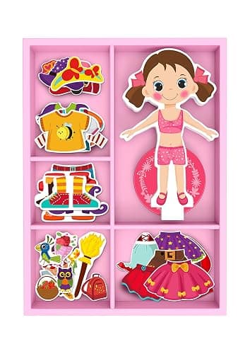 TOYSTER'S Magnetic Wooden Dress-Up Dolls Toy | Pretend Play Set Includes: 1 Wood Doll with 30 Assorted Costume Dress Ideas | Not Your Average Paper Doll | Great Gift Idea for Little Girls 3+ - Girl Dress-Up - Image 1