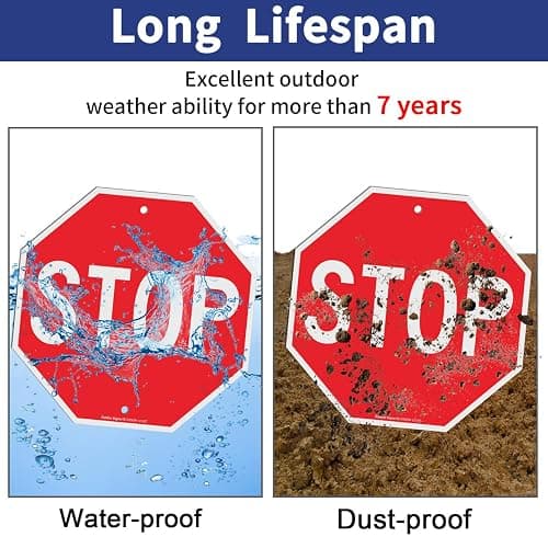 Faittoo Large Stop Sign Street Road Sign 30 x 30 cm. Engineer Grade Reflective Sheeting, Rust Free Aluminum, Weather Resistant, Waterproof, Fade Resistant, 2 Pre-drilled Holes. thumbnail 5