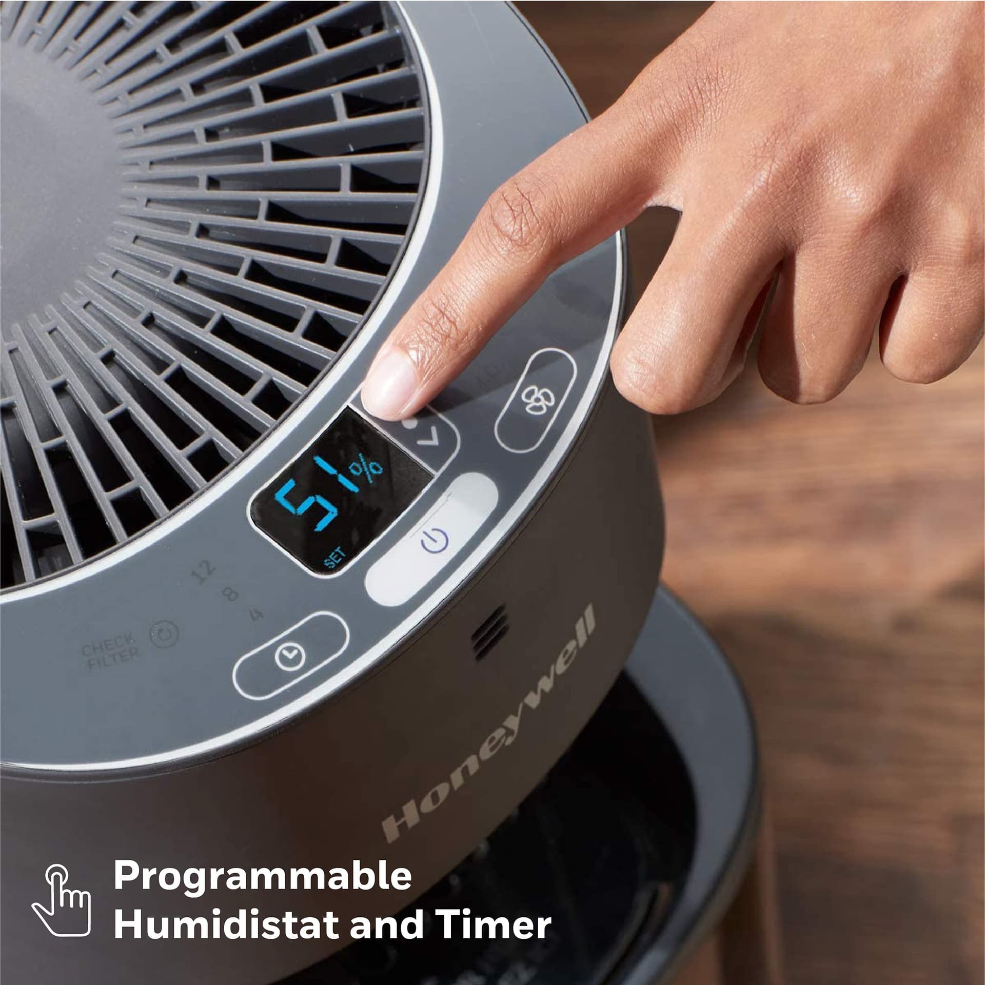 Honeywell Umidificador de torre de preenchimento superior, umidistador digital, preto - umidificador de névoa fresca para quarto, casa ou escritório com design de torre de economia de espaço thumbnail 4