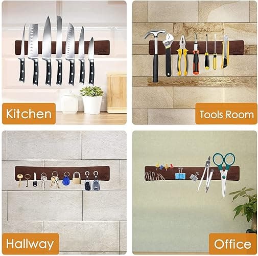 HOSHANHO Magnetic Knife Strips, Magnetic Knife Holder for Wall 16 Inch, Acacia Wood Knife Magnetic Strip Use as Knife Bar, Knife Holder for Kitchen Utensil Organizer thumbnail 6