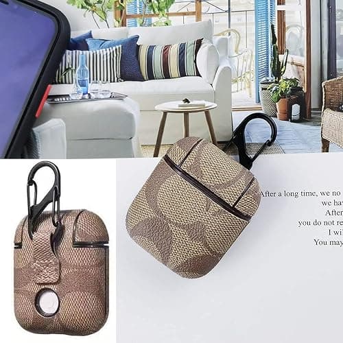 SMAIGE Design for Airpods 1&2 Case,Luxury Stylish PU Leather Airpods Case with Carabiner Anti-Slip Scratch Resistant Drop Proof Full Cover for Airpods Accessories Gifts for Women Girls thumbnail 2