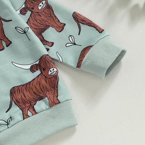 KtwHarnu Western Baby Boy Girl Outfit Cow Print Long Sleeve Crewneck Sweatshirt Elastic Waist Pants Set Fall Winter Clothes thumbnail 5