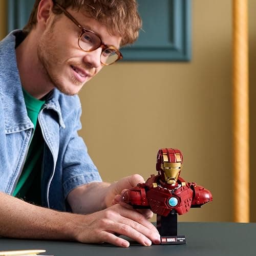 LEGO Marvel Iron Man MK4 Bust - Display Model Building Set for Adults incl. a Tony Stark Minifigure, plus Shoulder Cannons and a Rotating Head - Collectible Avengers Gift for Fans - 76327 | Tony Stark Minifigure, Shoulder Cannons, Rotating Head, Collectible Avengers Gift, 76327 thumbnail 2