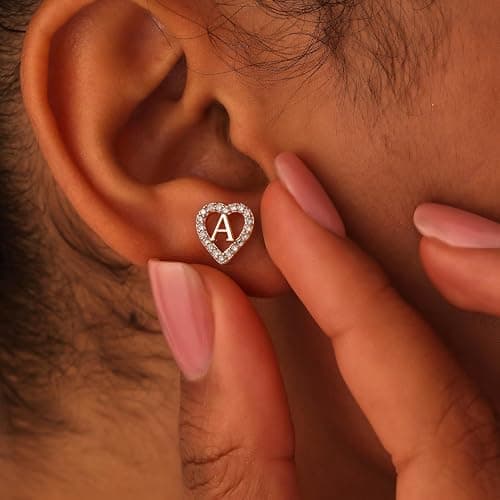 Anoup Christmas Gifts for Grandkids Girls Earrings - S925 Sterling Silver Post CZ Hypoallergenic Stud Heart Initial Earrings for Women Kids Jewelry Stocking Stuffers for Teen Girls Birthday Gifts thumbnail 4
