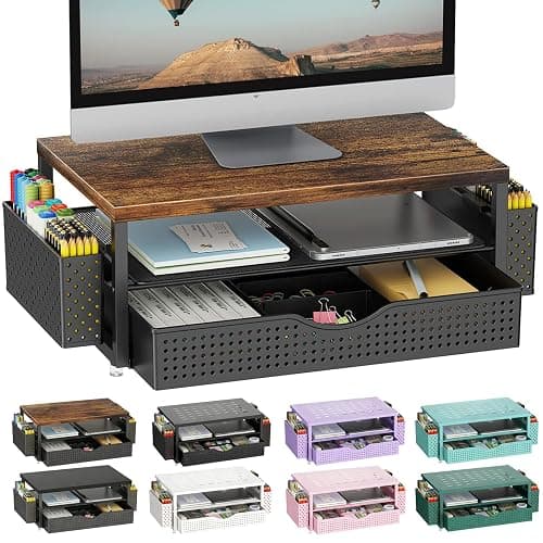 gianotter Wood Monitor Stand Riser, Office Desk Shelf Organizer, Desk Organizer with Drawer and Pen Holder, 2-Tier Computer Stand, Office Organization (Wood) - Image 1