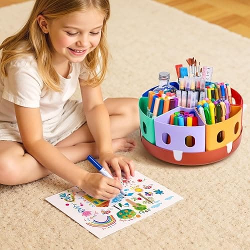 GAMENOTE Rotating Art Supply Organizer, Lazy Susan Caddy, Large | Rotating organizer keeps markers, crayons and craft supplies visible and easy to reach on classroom or home desks thumbnail 2