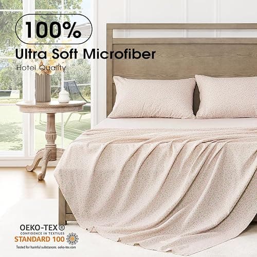 FreshCulture Floral Bed Sheets - Ultra Soft Twin XL Sheets - Brushed Microfiber Pink Floral Sheets - Deep Pockets up to 16" - Easy Care - Hotel Luxury 3 Piece Flower Printed Sheet Twin XL, Calico thumbnail 6