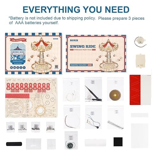 ROKR 3D Puzzles Wooden Music Box Kit with LED, Rotating Swing Ride Mechanical Model Kit DIY Wood Craft Hobbies Kit for Adults Birthday for Adults thumbnail 7