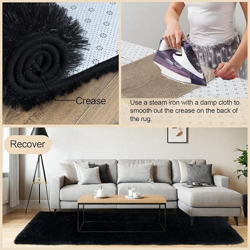 Mugorn 8x10 Area Rugs for Living Room, Large Fluffy Black Rugs for Bedroom, Soft Carpet Shag Kids Room Rug, Non-Slip Fuzzy Rugs Indoor (8ft x 10ft, Black) thumbnail 5