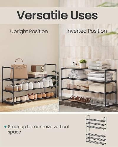 SONGMICS Shoe Rack, 3-Tier Shoe Organizer, Metal Storage Shelf | for Entryway, Upright or Upside Down, for 16-20 Pairs, Stackable, 11.8 x 36.2 x 21.7 Inches, Black ULSA303B02 thumbnail 4