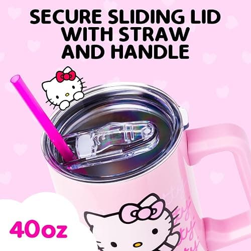 Silver Buffalo Sanrio Hello Kitty Waving, Stainless Steel Tumbler, 40oz | Double Walled, Includes Handle and Straw, Fits in Standard Cup Holder, Drinkware, Water Bottle, Pink, 1.18 Liters thumbnail 4