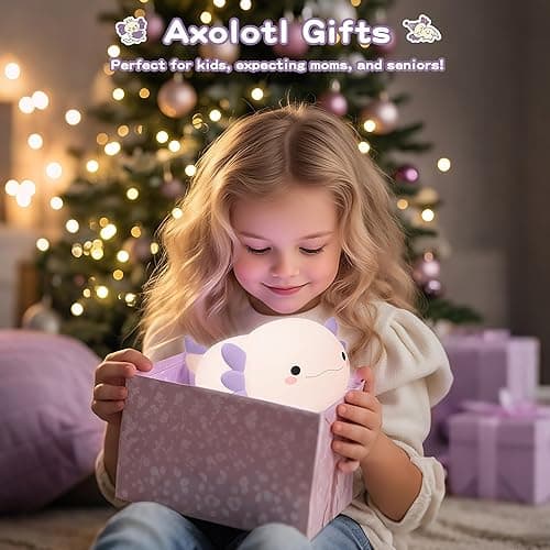 Axolotl Night Light for Kids,Cute Purple Axolotl Lamp ,LED Squishy Nursery Nightlight, Soft Silicone Novelty Animal Bedside Touch Lamp,Adorable Room Decor , Axolotl Christmas Gifts for Mom Girls Baby thumbnail 6