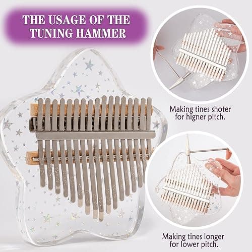 LUCKIPLUS Cute Kalimba Thumb Piano 17 Keys-Star Crystal Acrylic Finger Piano-Portable Mbira Musical Instruments Cute Christmas Gift with Tune Hammer and Study Instruction for Adults Beginners thumbnail 3