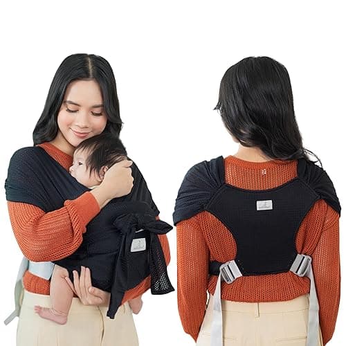 BabbleRoo Baby Wraps Carrier - Baby Essentials Baby Sling Carrier, Secure & Comfortable, Breathable, Easy-to-use, Adjustable XS to XL, Promoting Parent-Child Bonding, Black - Black - Adjustable XS to XL