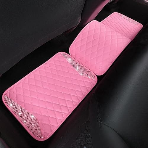 CAR PASS Bling Leather Car Mats Shining Diamond Floor Mats Crystal Rhinestones Sparkly Glitter Carpet Anti-Slip Waterproof Pad Universal Fit for Automotive SUV, Sedan, Van, 5pcs for Girl Women Pink thumbnail 8