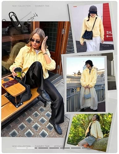 Wyeysyt Women Windbreaker Jacket Lightweight Gathered Hooded Jacket | Windbreaker, Drawstring Hem, Varsity Jacket with Pockets, Cropped Coat thumbnail 7