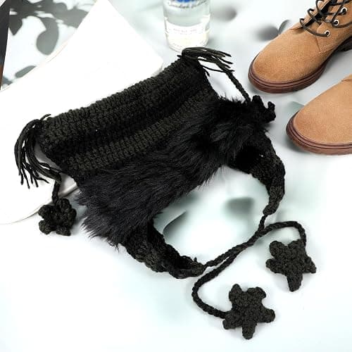 Y2k Cat Ear Beanie, Cute Hat with Harajuku Fashion, Grunge Cat Crochet Hats for Women Y2k Accessories, Christmas, Winter Black,Green thumbnail 7