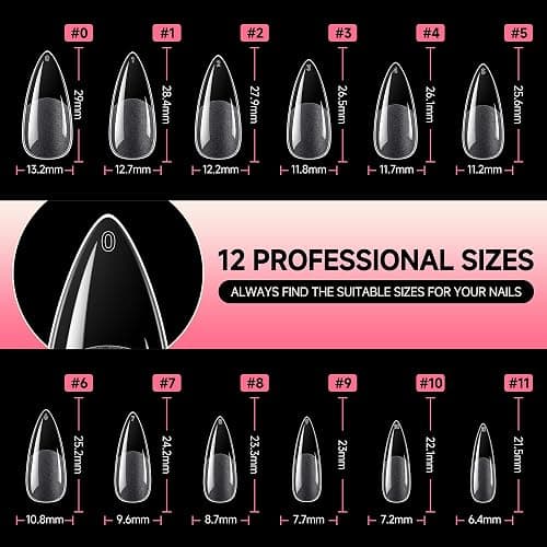 UNA GELLA Stiletto Gel Nails Press On 504Pcs Medium Almond Stiletto Clear Gel Nail Tips Full Cover Pre-matte Fake False Acrylic Nails for Nail Extensions Home Art Salon 12 Sizes - Medium Stiletto thumbnail 7