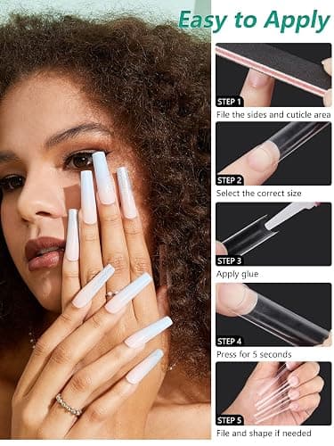 504 PCS No C Curve Clear Nail Tips for Acrylic Nails Professional, 3XL Extra Long, 12 Sizes Half Cover Straight Tapered Square French Fake Nail Tips for Nail Salons Home DIY thumbnail 7