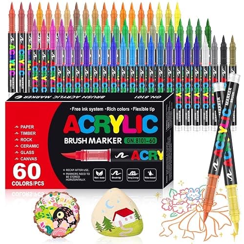 WOGOPRO 60 Couleurs Feutre Acrylique, Marqueur Acrylique, Liquide Direct Acrylic Paint Marker, Stylo Acrylique pour Coloriage, Calligraphie, Bois, Pierre, Toile, Céramique - Image 1