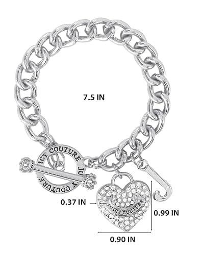 Juicy Couture Bracelets for Women 7-7.5", Heart Charm Bracelets | Silver or Gold-Tone, Lobster Clasp or Toggle Closure, Dangle Heart Charm or Pendant, Sparkly Clear Stones thumbnail 5