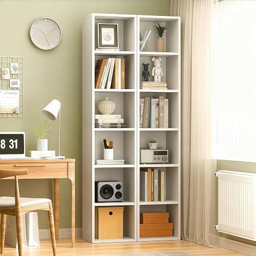 SiliBamb Narrow Bookshelf, 6-Tier Open Bookcase, Coner Shelf, Storage Shelves, Display Storage Shelves, Floor Standing Unit, Home Decor, Furniture for Home Office, Living Room, Bedroom, White thumbnail 4