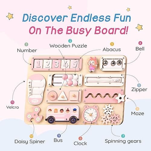 Kalotoys Large Busy Board Montessori Toys for 1 2 3 Year Old - Sensory Toys for Toddlers 1-3 - Fine Motor Skills & Early Learning - Montessori Gift for Boys & Girls - Travel-Friendly & Safe (Green) - Pastel Girl thumbnail 3