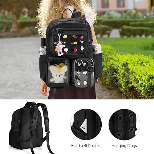 Prokva Ita Bag Pin Display Backpack with Insert, Kawaii Aesthetic Backpack with Laptop Sleeve for Cosplay and Concert, Black (Pins NOT Included, Patent Design) thumbnail 6