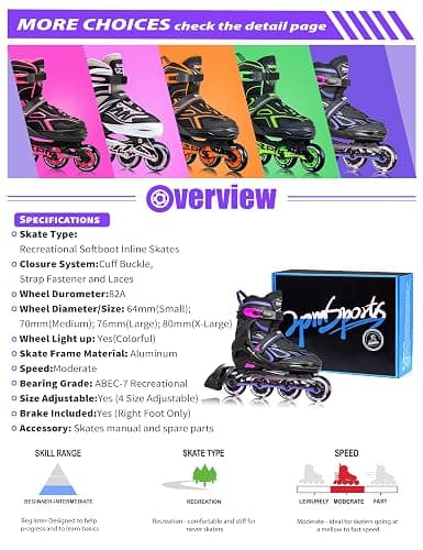 2PM SPORTS Vinal Girls Adjustable Flashing Inline Skates, All Wheels Light Up, Fun Illuminating Skates for Kids Men Adult Women and Boys thumbnail 6