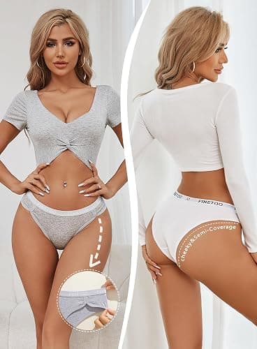 FINETOO Cotton Underwear for Women Cheeky Panties Sexy Hipster Bikini Underwear Elastic Waistband Stretch Briefs 5 Pack thumbnail 4