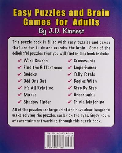 Easy Puzzles and Brain Games for Adults: Includes Word Search, Find the Differences, Sudoku, Logic Puzzles, Memory Games, Crosswords, Odd One Out, Trivia Matching, Unscramble and More thumbnail 2