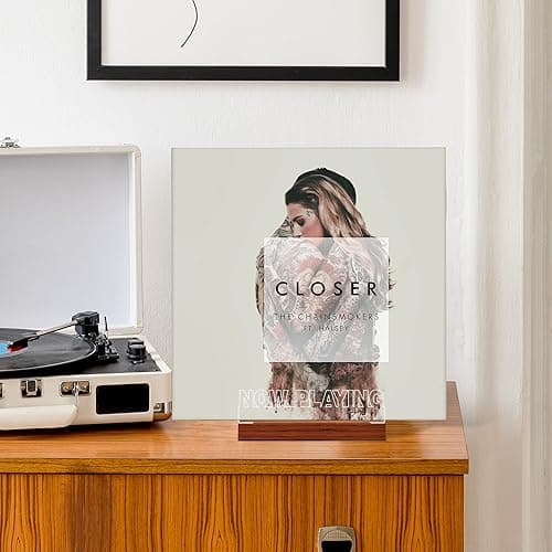 CoolGift Mart Now Playing Vinyl Record Stand, Light up Record Holder, Wooden Acrylic Display with Warm White Lights for Albums, Room Decor, for Vinyl Lovers thumbnail 5