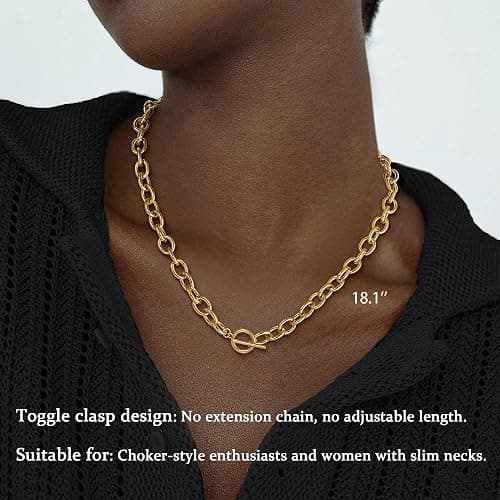 CHESKY 14K Gold Plated Chunky Necklace for Women, Trendy Paperclip Chain Necklace Thick Cross Heart Pendant Necklace Layered Herringbone Cuban Link Chain Toggle Necklaces Non Tarnish Jewelry thumbnail 2
