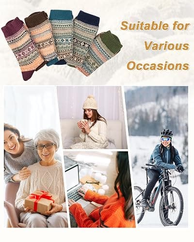 Senker Fashion Wool Socks for Women, Stocking Stuffers Christmas Gifts for Women Mom Her Boot Warm Crew Sock for Winter thumbnail 6