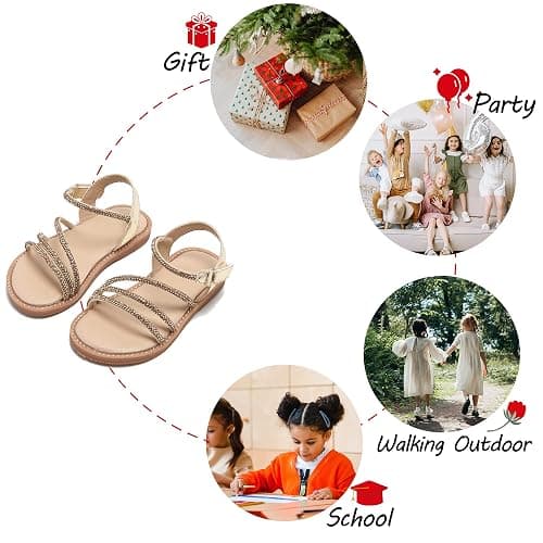 PHIRAMIN Toddler Girl Sandals - Flower Girl Dress Shoes Open Toe Little Kid Summer Flats thumbnail 4