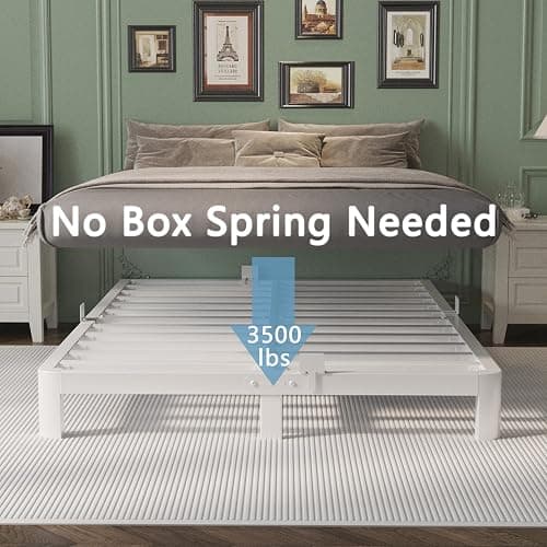 KOSOSO Queen Bed Frame 6 Inch White, Metal Bed Frame Queen Size with Gaskets, No Box Spring Need, Heavy Duty Steel Platform Support, Round Corner Design, Noiseless, Easy Assembly thumbnail 4