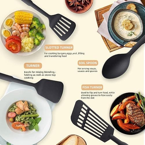 TJ POP Kitchen Utensils Set, 7PCS Cooking Utensils Set 410F° Heat Resistant & Non-stick Food Nylon Kitchen Gadgets Accessories For Cookware, BPA Free Kitchen Tools Gift (Black) thumbnail 4